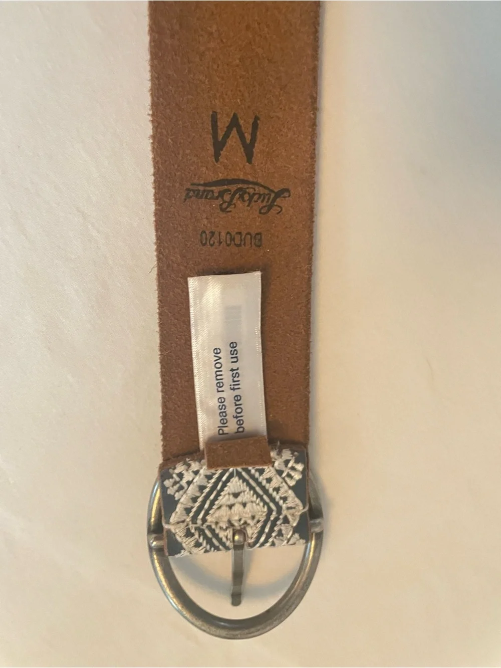 Buckle-Down Embroidered Leather Belt M Black Cream Boho Western NWOT size M
